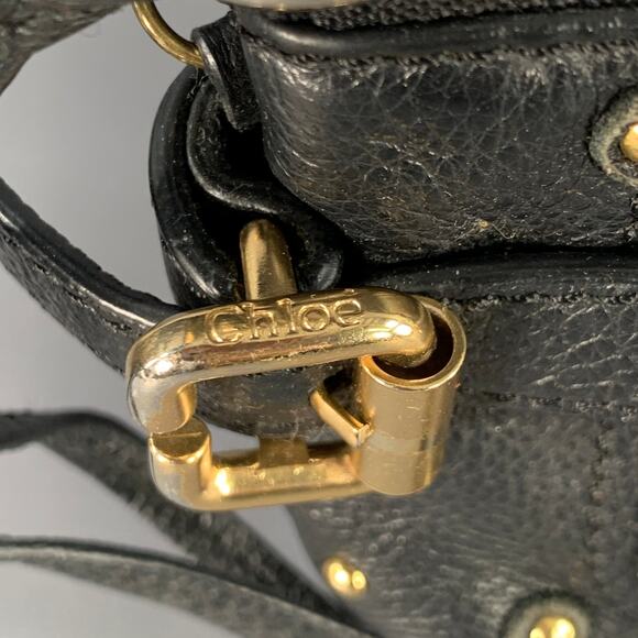 CHLOE Paddington Clutch Black Gold Pebble Grain Leather Handbag - Picture 2 of 7